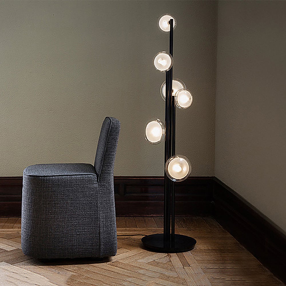 Lampadaire d'arbre moderne noir à 6 lumières avec abat-jour transparent image de fenêtre