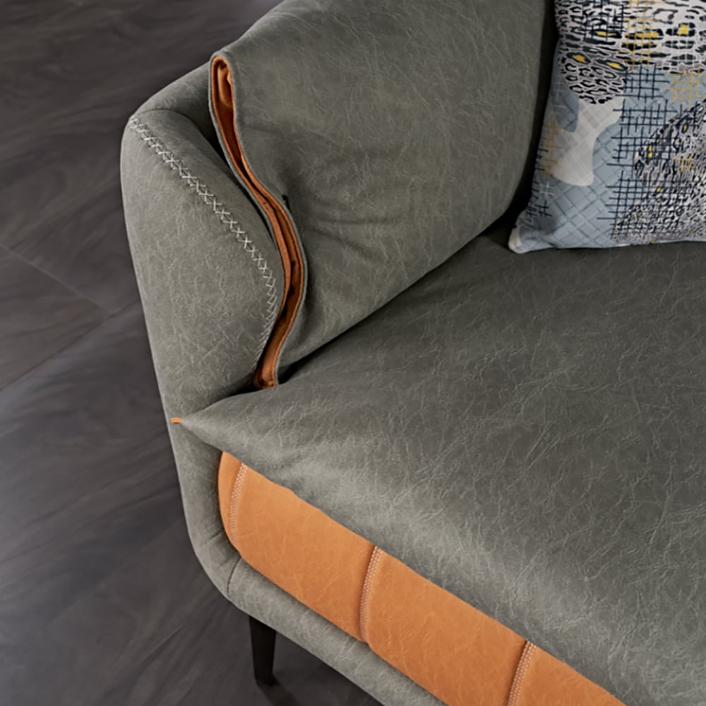 Sofa sectionnel moderne 2 pièces avec tabouret, revêtement en cuir gris image de fenêtre