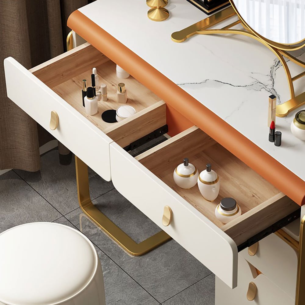 Modern White MDF Top Vanity Set with Cabinet Mirror & Stool Included window image