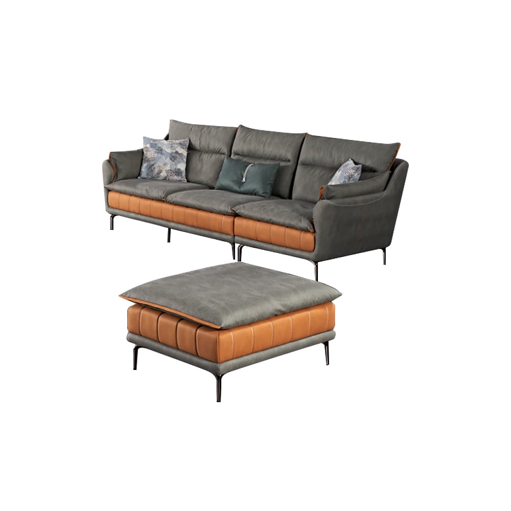 Sofa sectionnel moderne 2 pièces avec tabouret, revêtement en cuir gris image de fenêtre