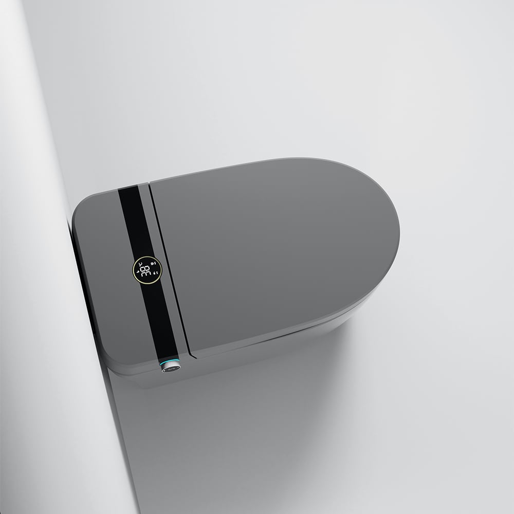 Elongated One-Piece Smart Toilet Floor Mounted Automatic Toilet in Gray window image