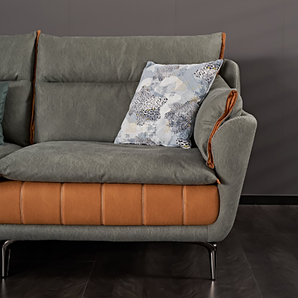 Sofa sectionnel moderne 2 pièces avec tabouret, revêtement en cuir gris image de fenêtre