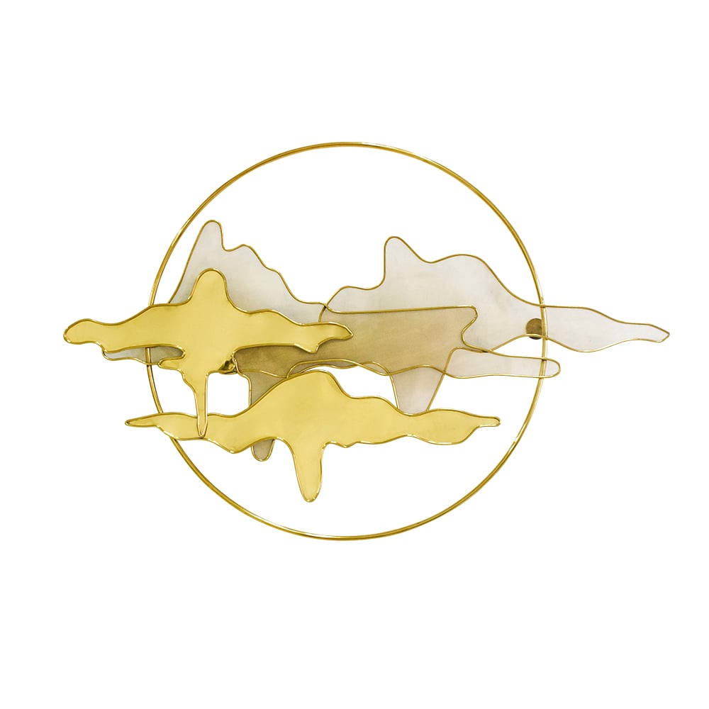 Modern Nature Landscape Stainless Steel Wall Decor Round Abstract Gold Accent window image