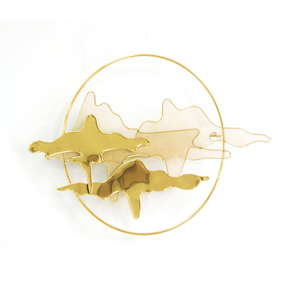 Modern Nature Landscape Stainless Steel Wall Decor Round Abstract Gold Accent window image