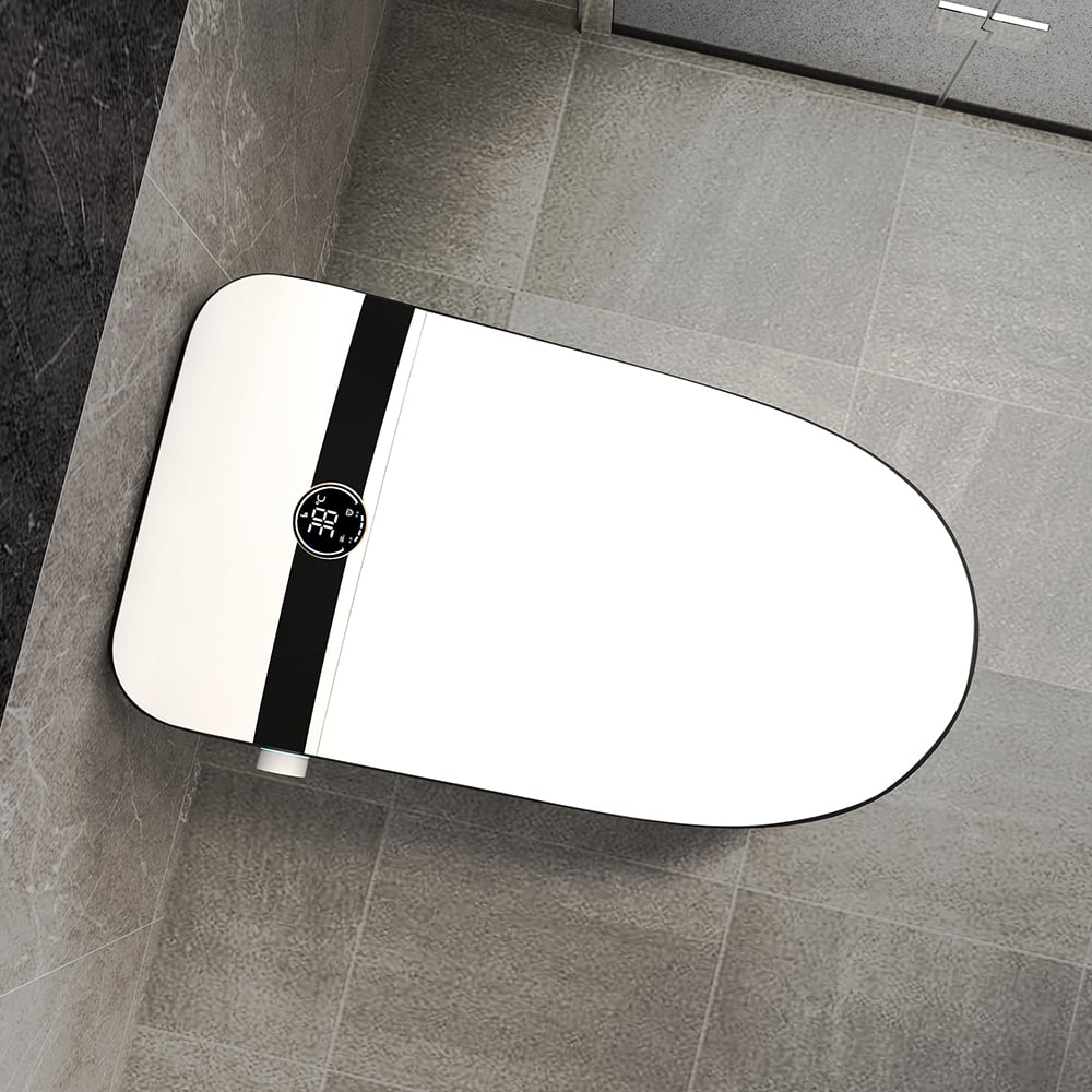 Elongated One-Piece Smart Toilet Floor Mounted Automatic Toilet in Black Rim window image