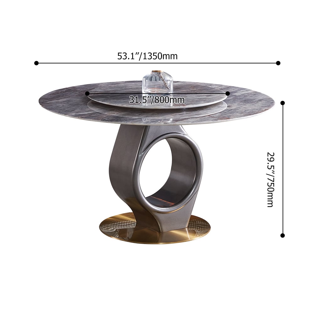 Modern Grey Round Dining Table with Lazy Susan and Faux Marble Tabletop weights dimensions image