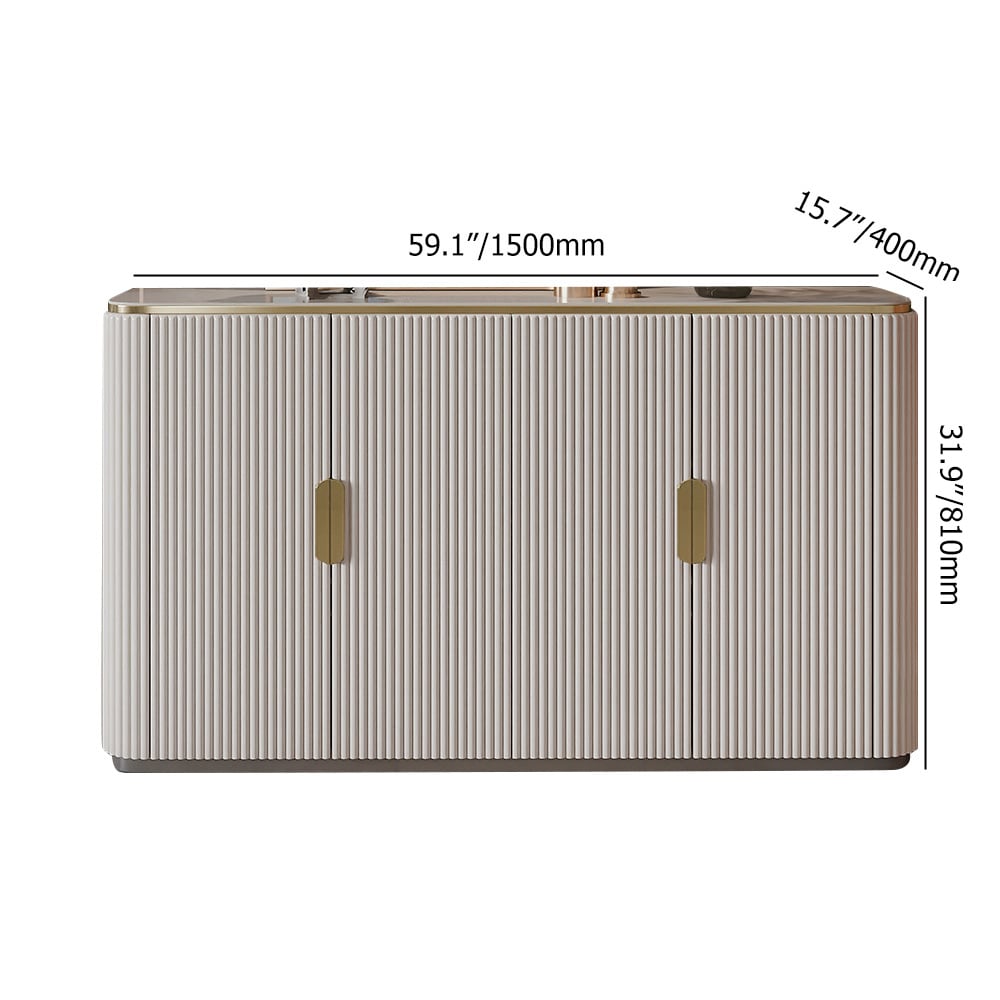 Luxury White Glass Top Sideboard Buffet with 4-Door & Shelves weights dimensions image