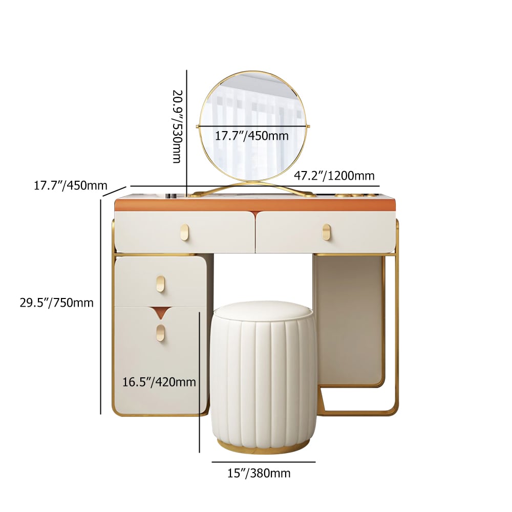 Modern White MDF Top Vanity Set with Cabinet Mirror & Stool Included weights dimensions image