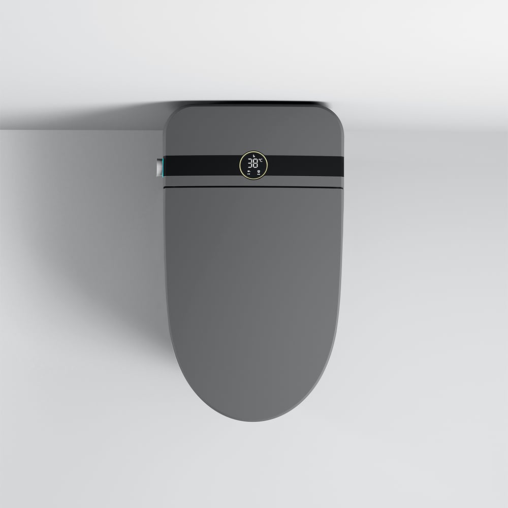 Elongated One-Piece Smart Toilet Floor Mounted Automatic Toilet in Gray window image