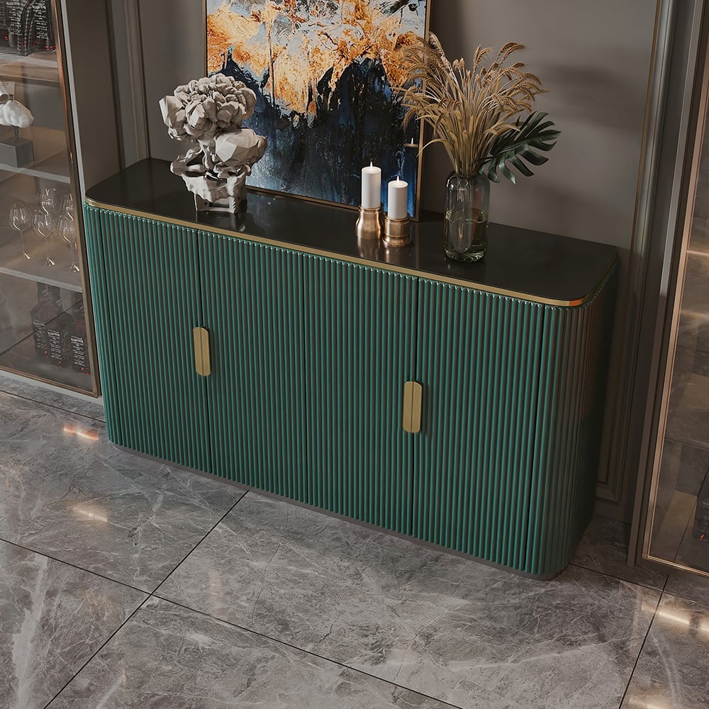 Luxury Green Glass Top Sideboard Buffet with 4-Door & Shelves window image