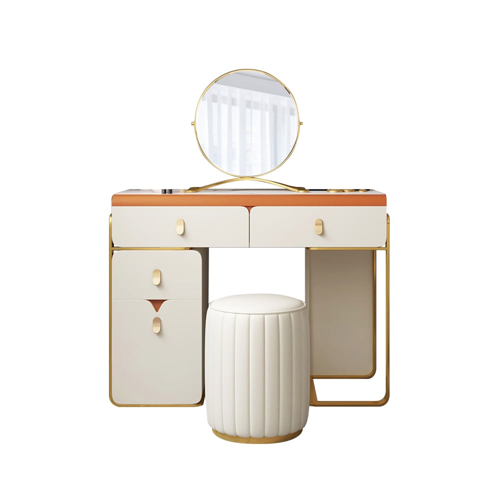 Modern White MDF Top Vanity Set with Cabinet Mirror & Stool Included window image
