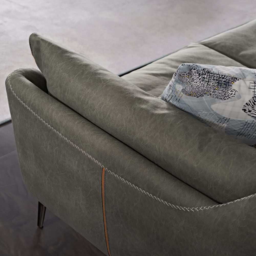 Sofa sectionnel moderne 2 pièces avec tabouret, revêtement en cuir gris image de fenêtre