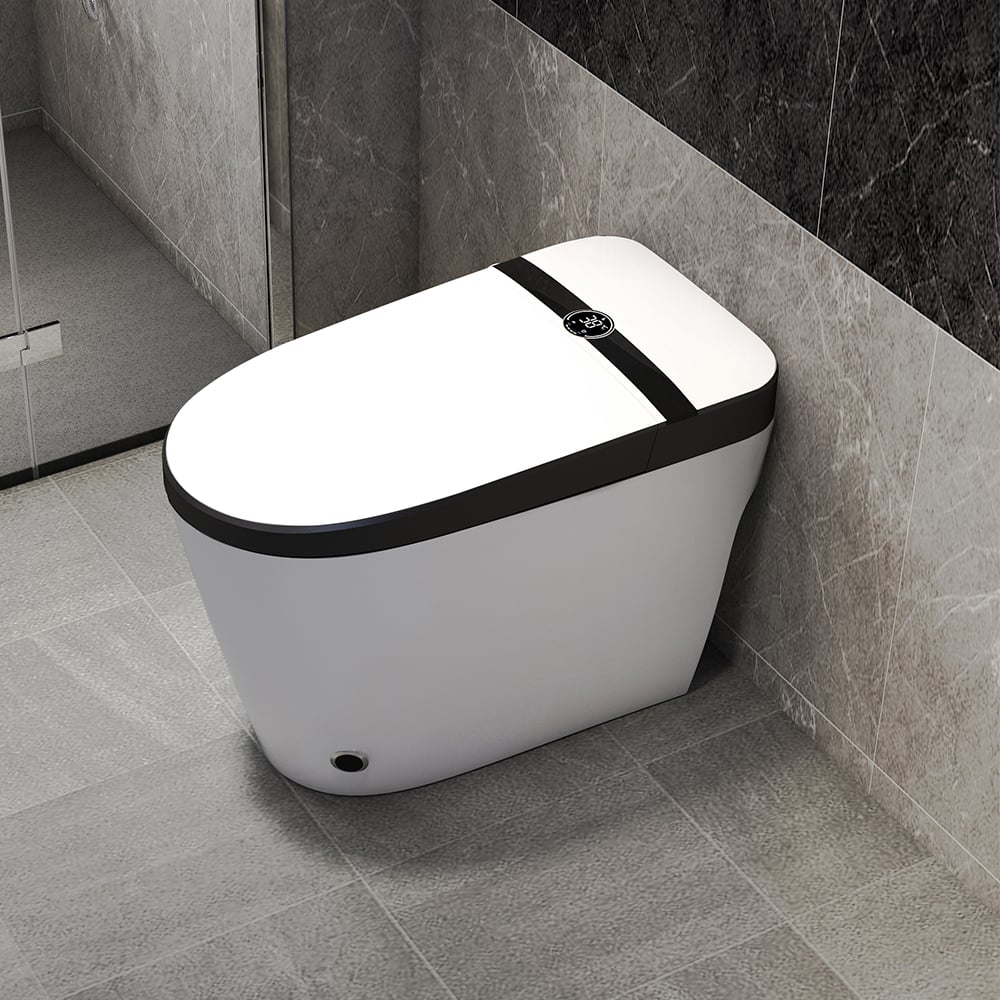 Elongated One-Piece Smart Toilet Floor Mounted Automatic Toilet in Black Rim window image