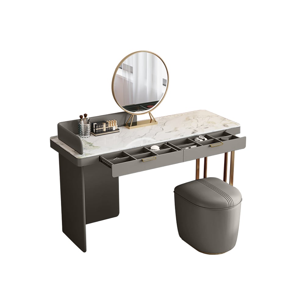 Modern Sintered Stone Top Makeup Vanity with Mirror & Storage in Dark Gray window image