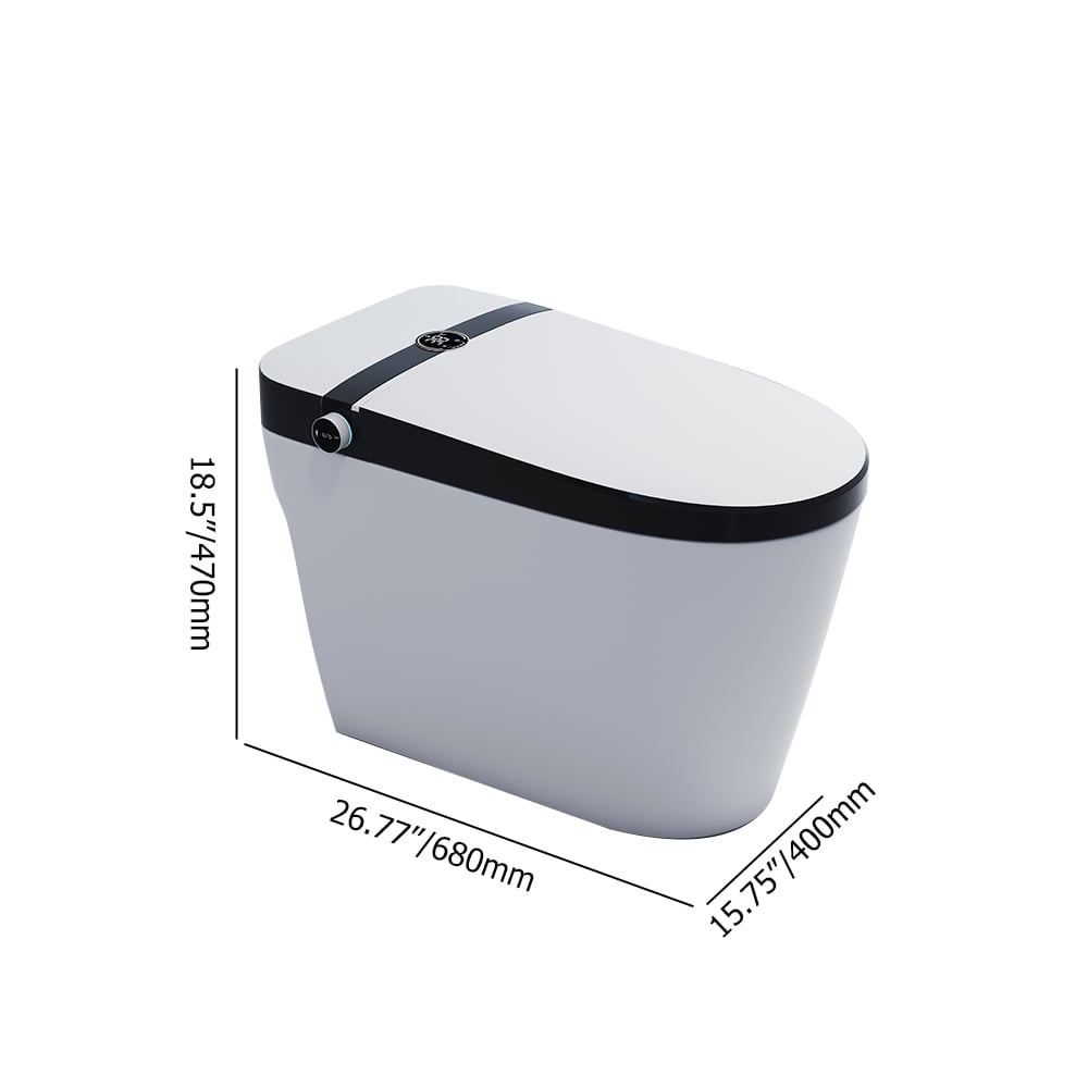 Elongated One-Piece Smart Toilet Floor Mounted Automatic Toilet in Black Rim weights dimensions image