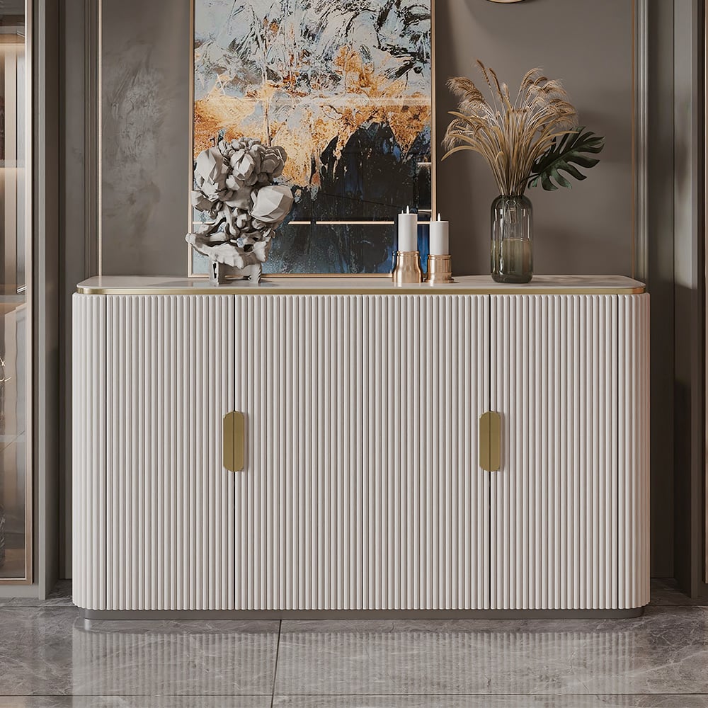 Luxury White Glass Top Sideboard Buffet with 4-Door & Shelves window image