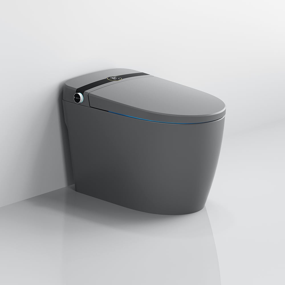 Elongated One-Piece Smart Toilet Floor Mounted Automatic Toilet in Gray window image