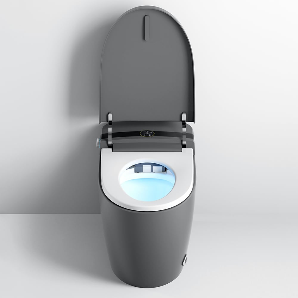 Elongated One-Piece Smart Toilet Floor Mounted Automatic Toilet in Gray window image