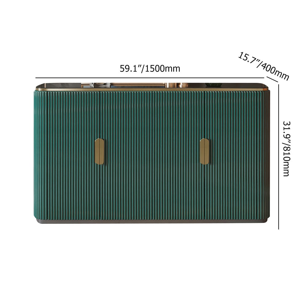 Luxury Green Glass Top Sideboard Buffet with 4-Door & Shelves weights dimensions image