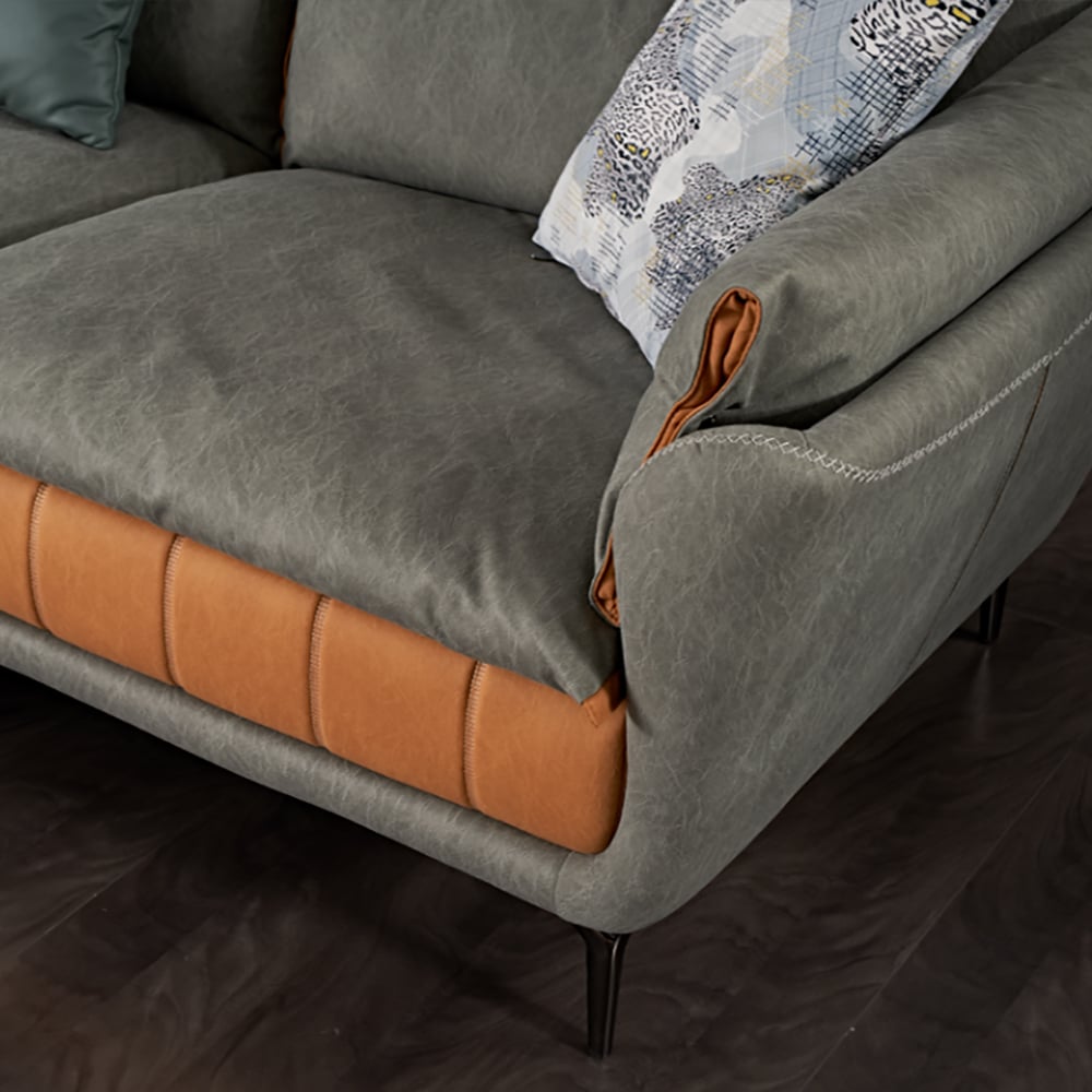 Sofa sectionnel moderne 2 pièces avec tabouret, revêtement en cuir gris image de fenêtre