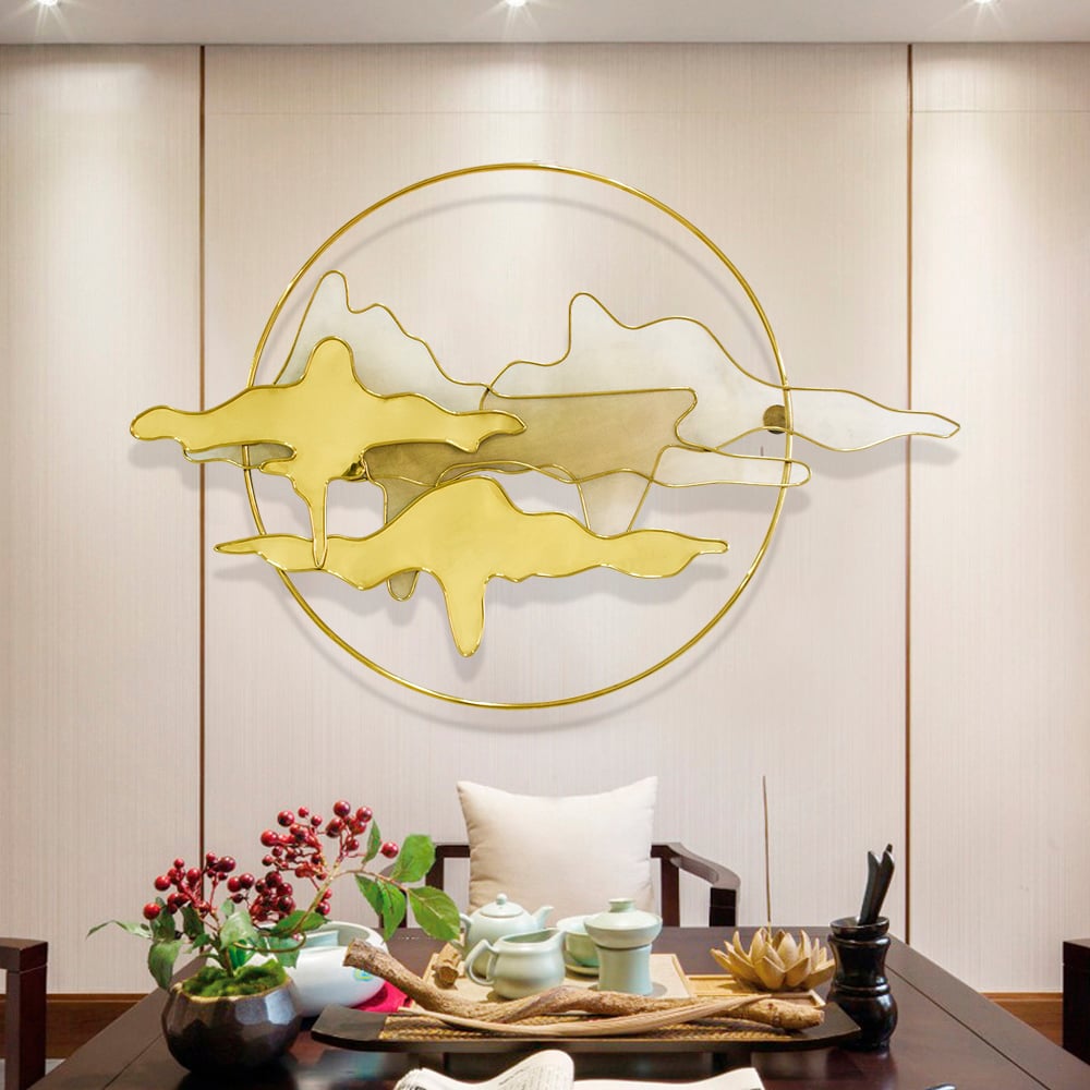 Modern Nature Landscape Stainless Steel Wall Decor Round Abstract Gold Accent window image