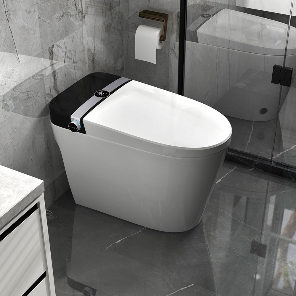 Elongated One-Piece Smart Toilet Floor Mounted Automatic Toilet in ...
