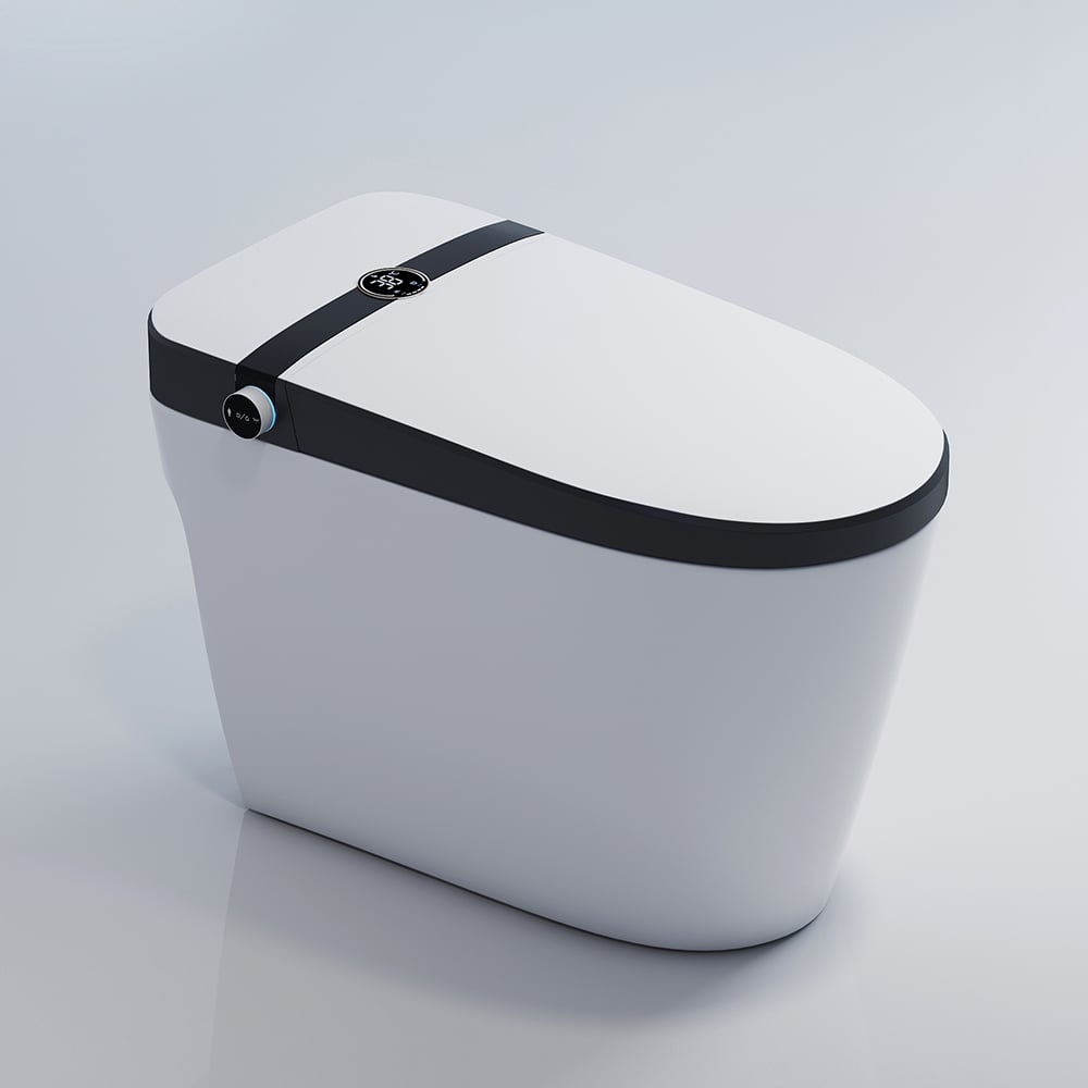 Elongated One-Piece Smart Toilet Floor Mounted Automatic Toilet in Black Rim window image