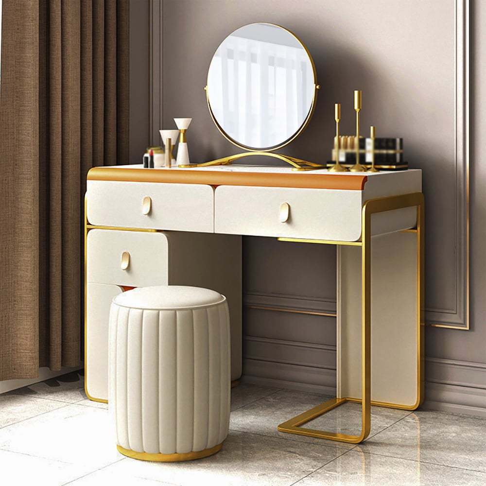 Modern White MDF Top Vanity Set with Cabinet Mirror & Stool Included window image