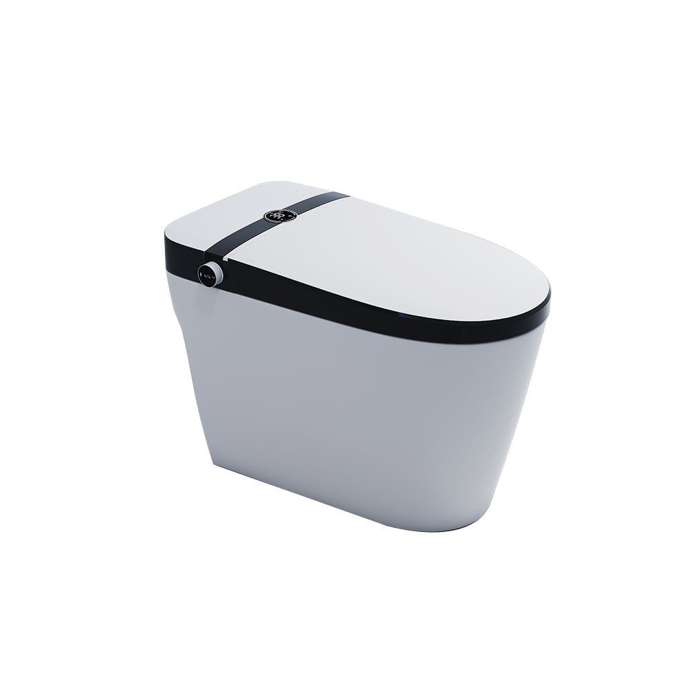 Elongated One-Piece Smart Toilet Floor Mounted Automatic Toilet in Black Rim window image