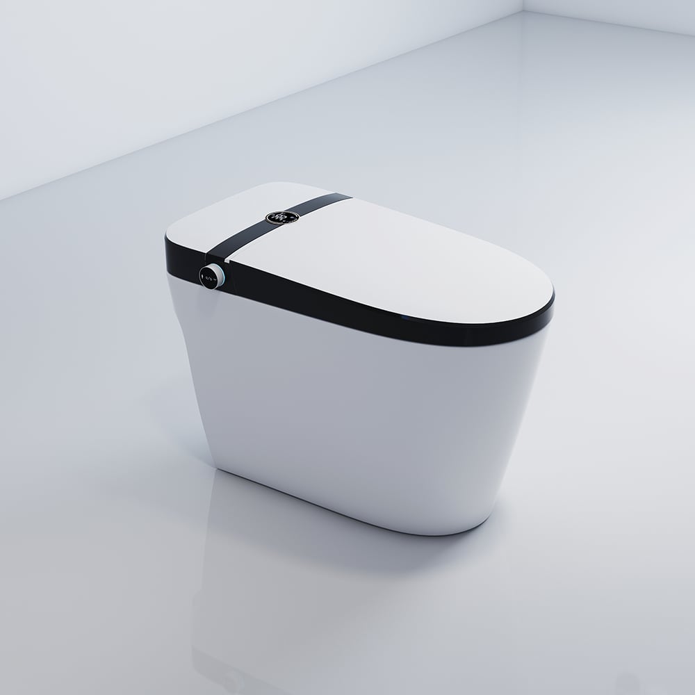 Elongated One-Piece Smart Toilet Floor Mounted Automatic Toilet in Black Rim window image