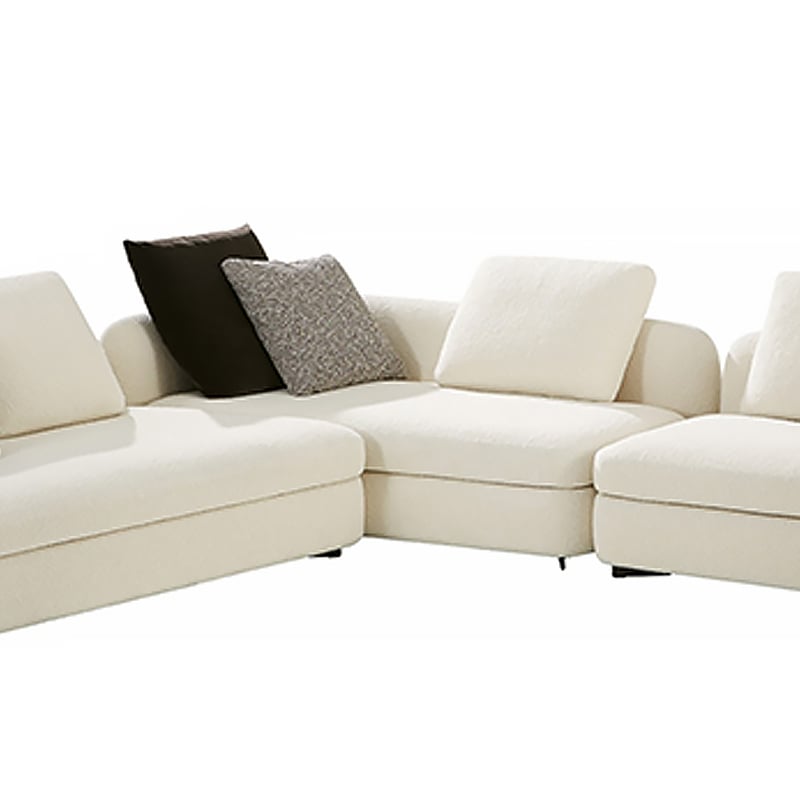 Lněná uphostrovaná sekční pohovka v béžové barvě pro 5 sedadel Modulární sekční obrázek okna