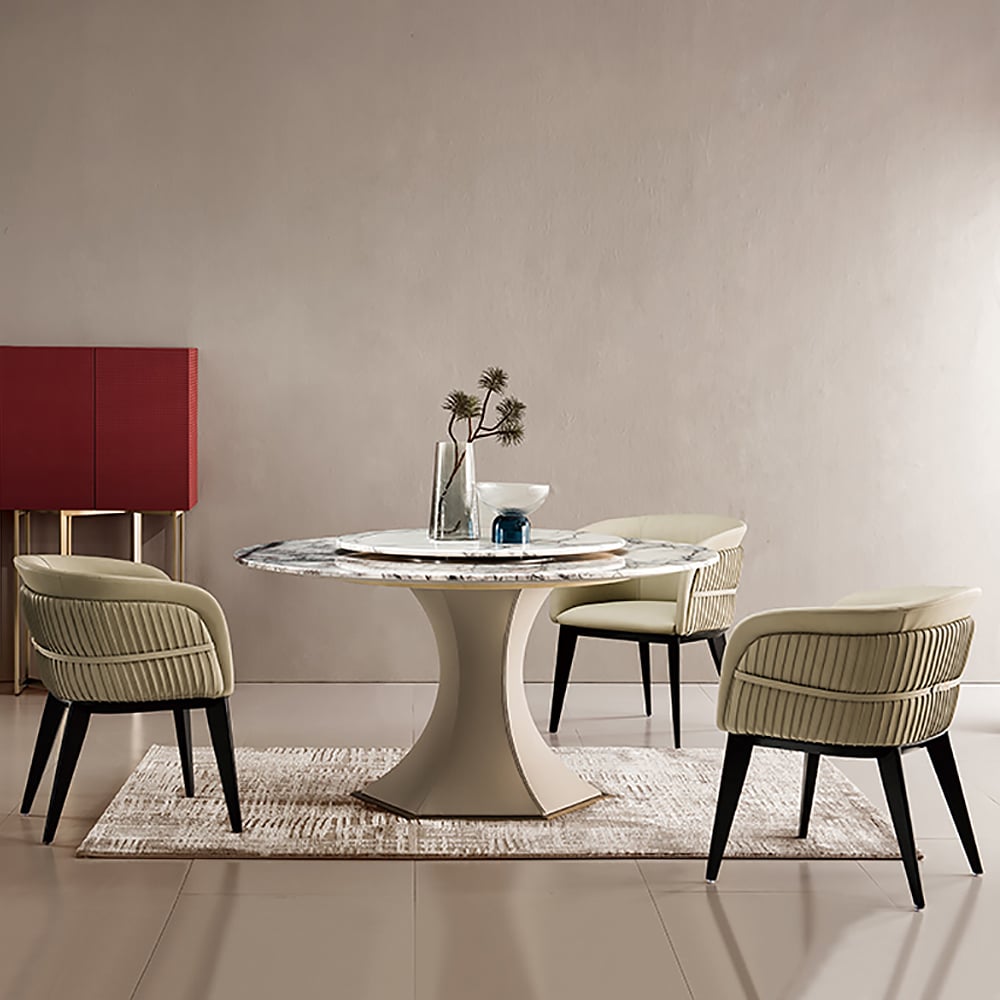 Beige Dining Chair PU Leather Upholstery with Full Back window image