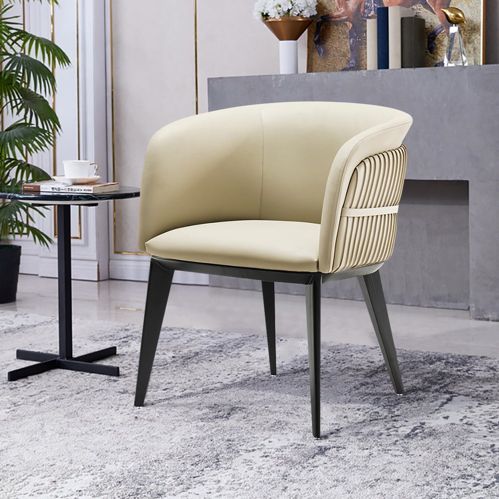 Beige Dining Chair PU Leather Upholstery with Full Back window image
