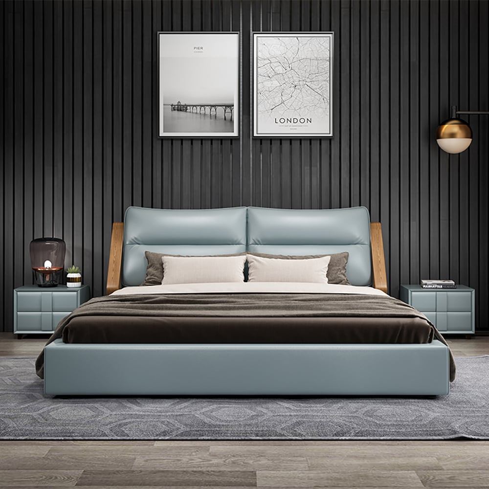 Modern Platform Bed Faux Leather Upholstered Storage Bed with Cushioned Headboard window image