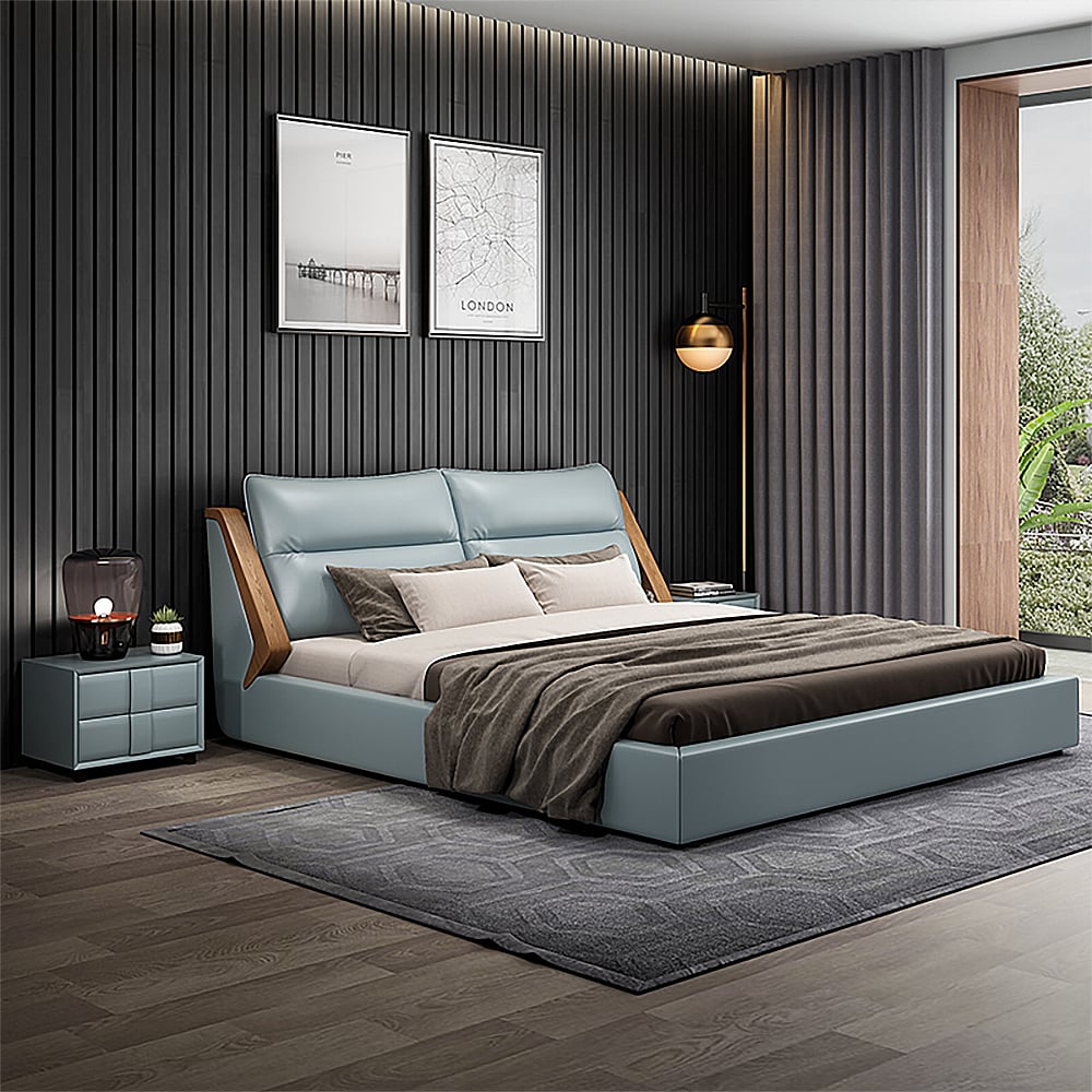 Modern Platform Bed Faux Leather Upholstered Storage Bed with Cushioned Headboard window image