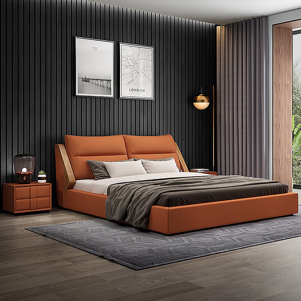 Modern Platform Bed Faux Leather Upholstered Storage Bed with Cushioned Headboard window image