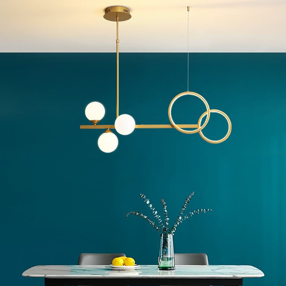 Modern Gold Linear LED Kitchen Island Light Glass Globe for Dining Room and Kitchen window image