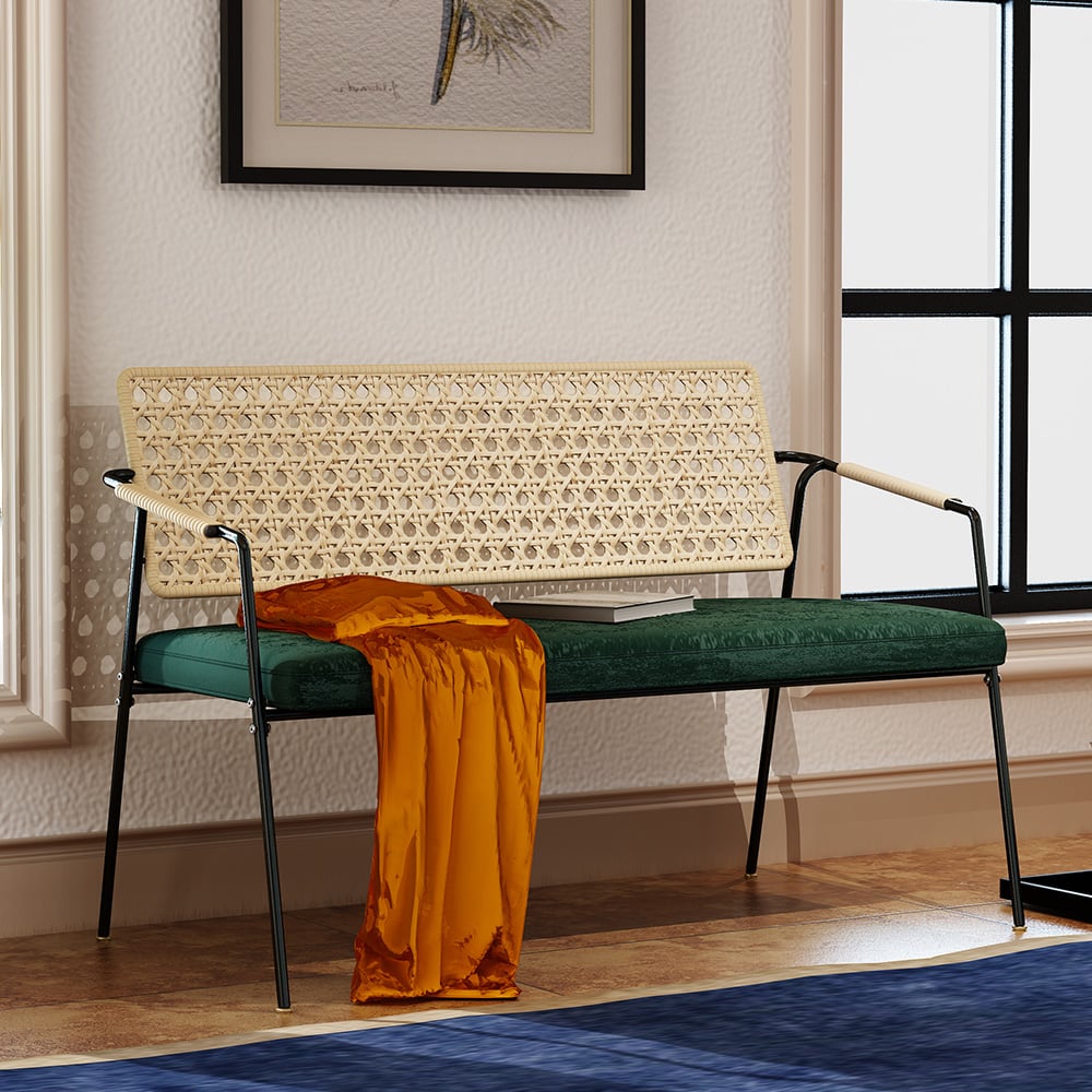 Outdoor White Rattan Patio Chair Velvet Upholstered with Carbon Steel Frame window image