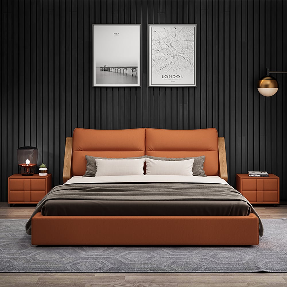 Modern Platform Bed Faux Leather Upholstered Storage Bed with Cushioned Headboard window image