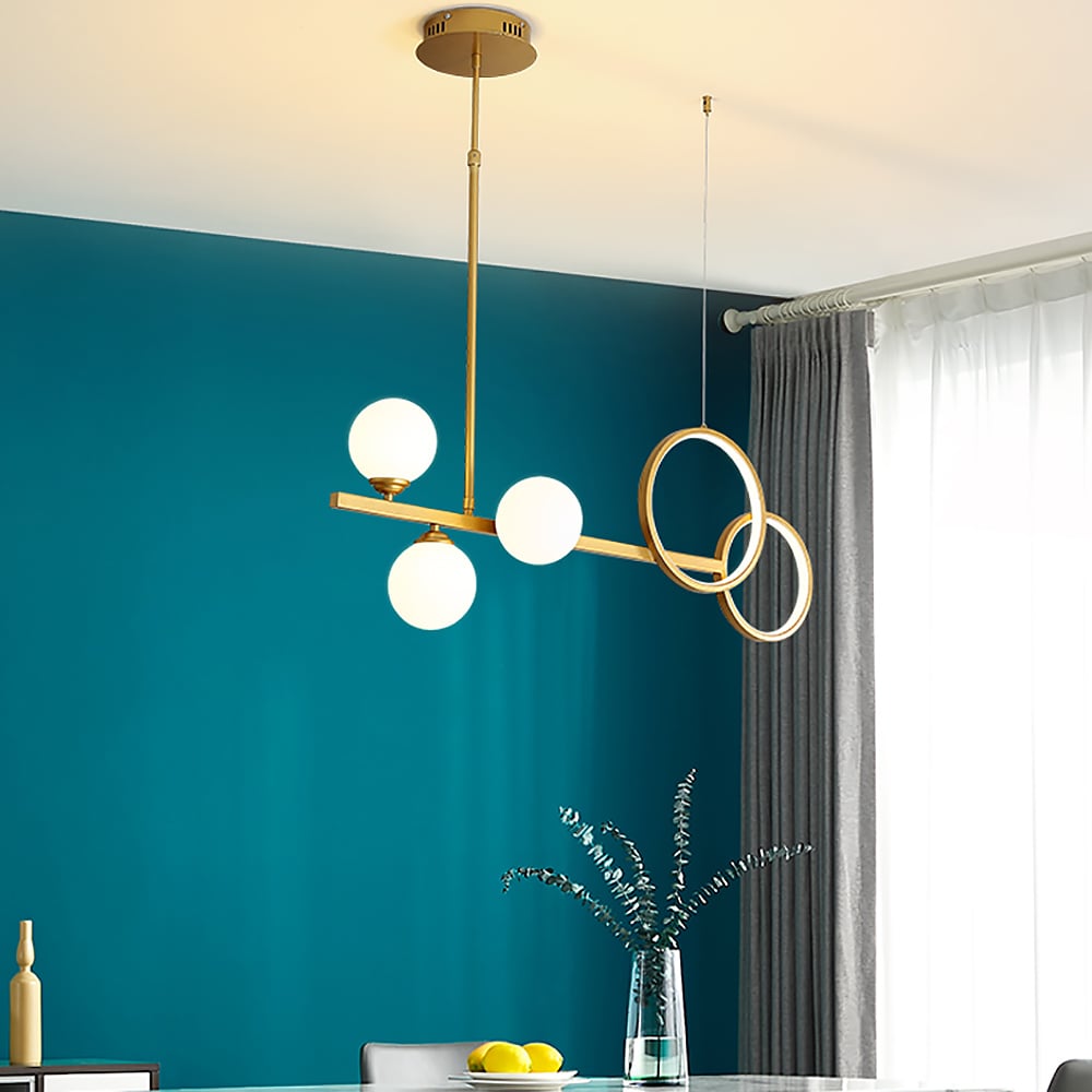Modern Gold Linear LED Kitchen Island Light Glass Globe for Dining Room and Kitchen window image