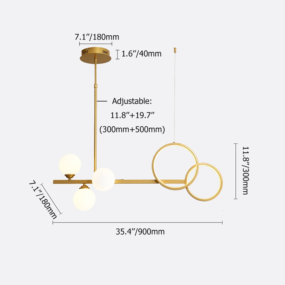Modern Gold Linear LED Kitchen Island Light Glass Globe for Dining Room and Kitchen weights dimensions image