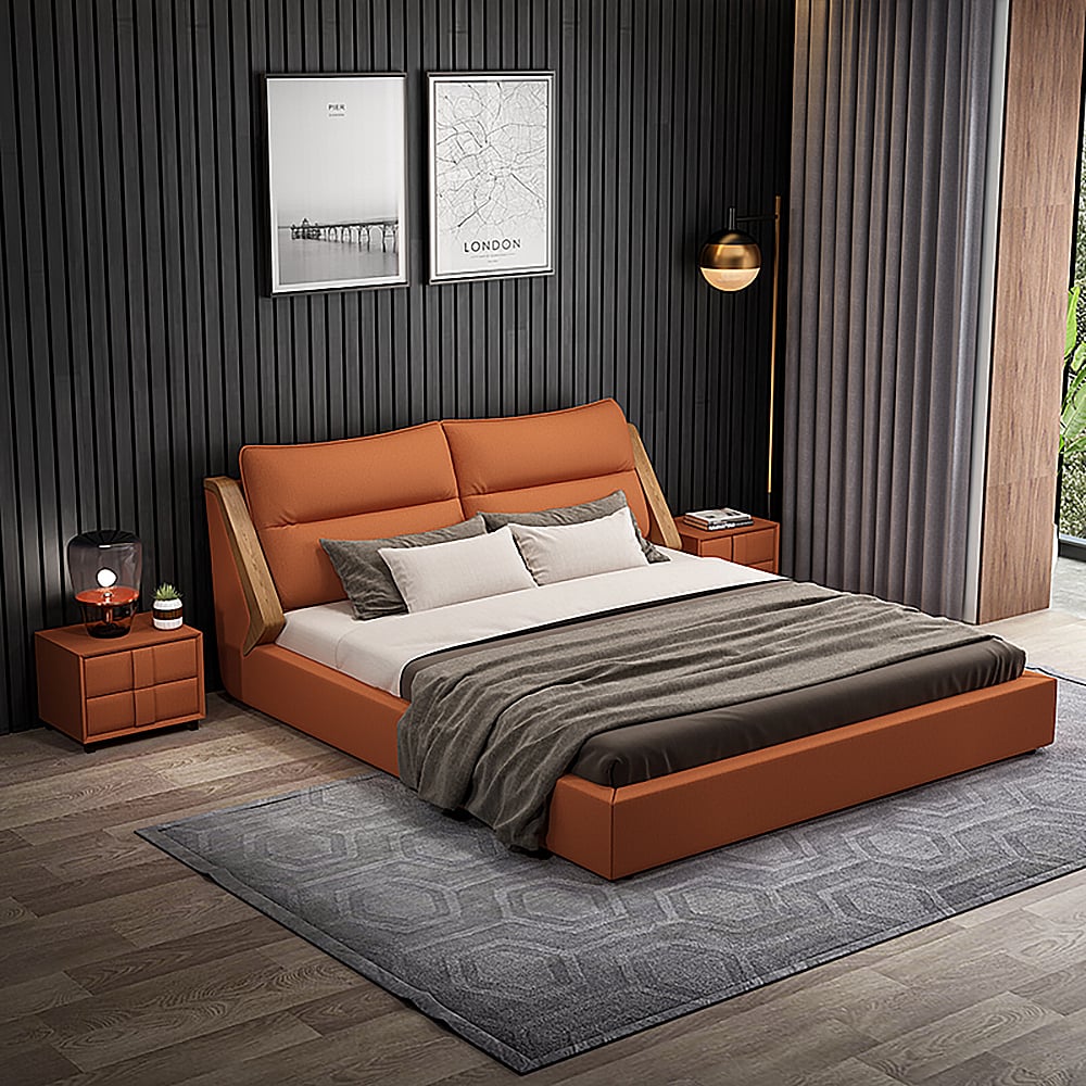 Modern Platform Bed Faux Leather Upholstered Storage Bed with Cushioned Headboard window image