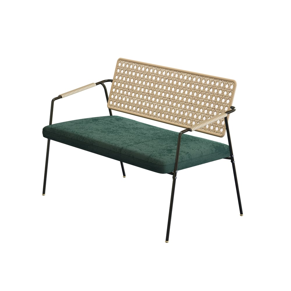 Outdoor White Rattan Patio Chair Velvet Upholstered with Carbon Steel Frame window image