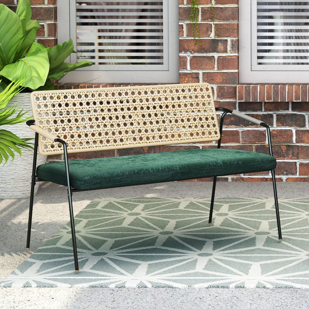Outdoor White Rattan Patio Chair Velvet Upholstered with Carbon Steel Frame window image
