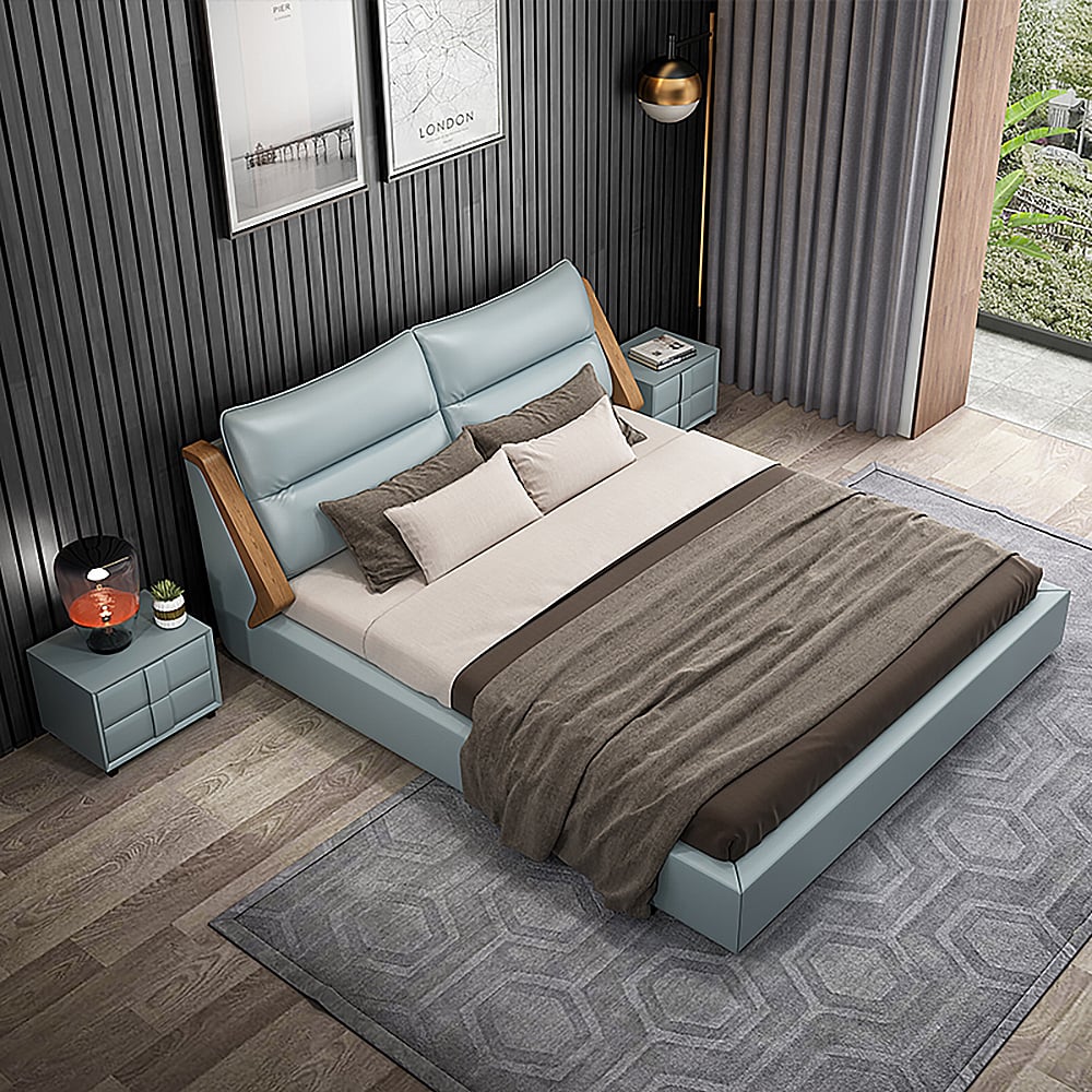 Modern Platform Bed Faux Leather Upholstered Storage Bed with Cushioned Headboard window image