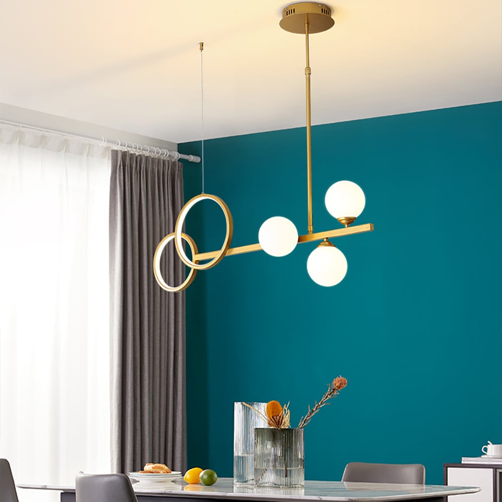 Modern Gold Linear LED Kitchen Island Light Glass Globe for Dining Room and Kitchen window image