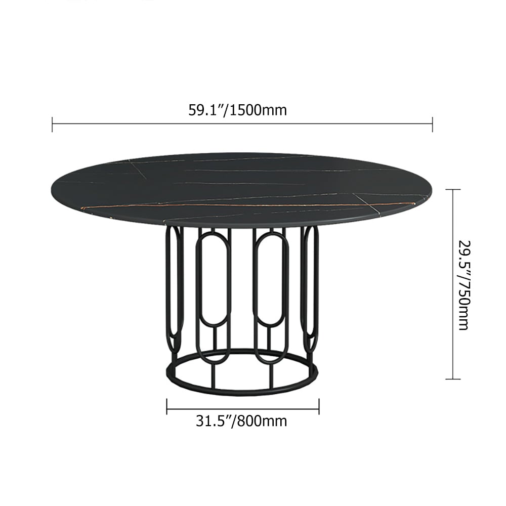 53.1" Modern Sintered Stone Top Round Dining Table with Pedestal in Black window image