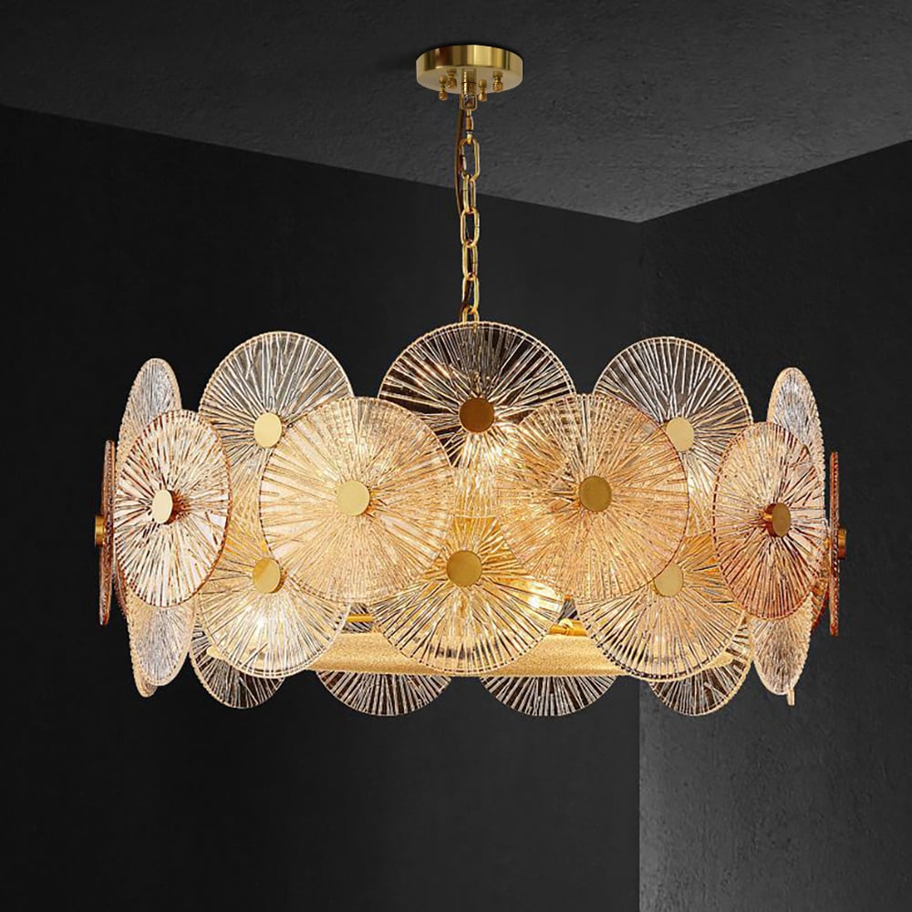 Modern Round Glass Chandelier 8-Light in Antique Brass window image