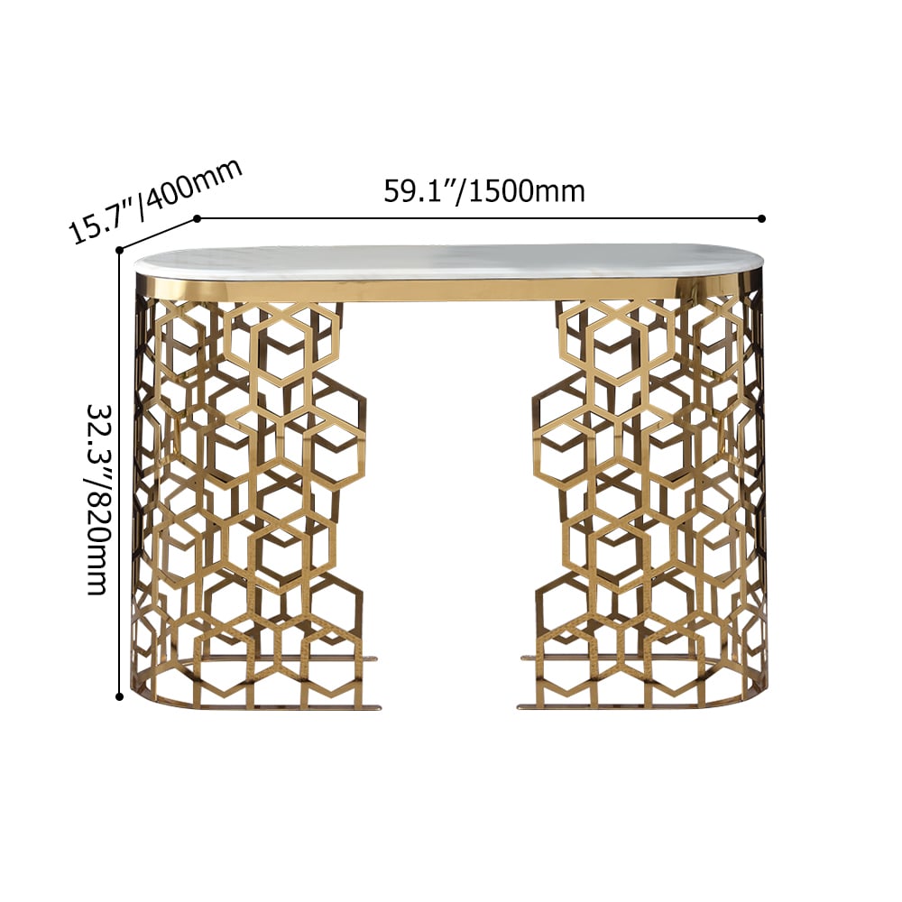 59.1" White Oval Narrow Entryway Table Marble Console Table with Double Pedestals weights dimensions image