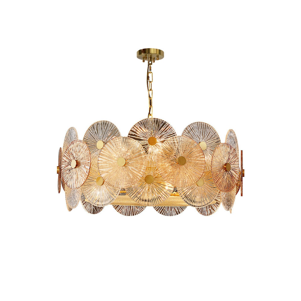 Modern Round Glass Chandelier 8-Light in Antique Brass window image